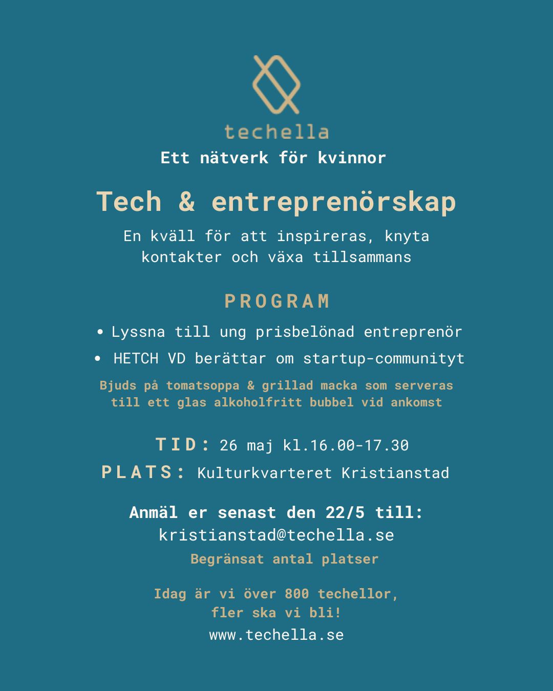 Lyssna till prisbelönad entreprenör och Hetch VD. 26 maj på Kulturkvarteret, Kristianstad. Anmälan senast 22 maj till: kristianstad@techella.se